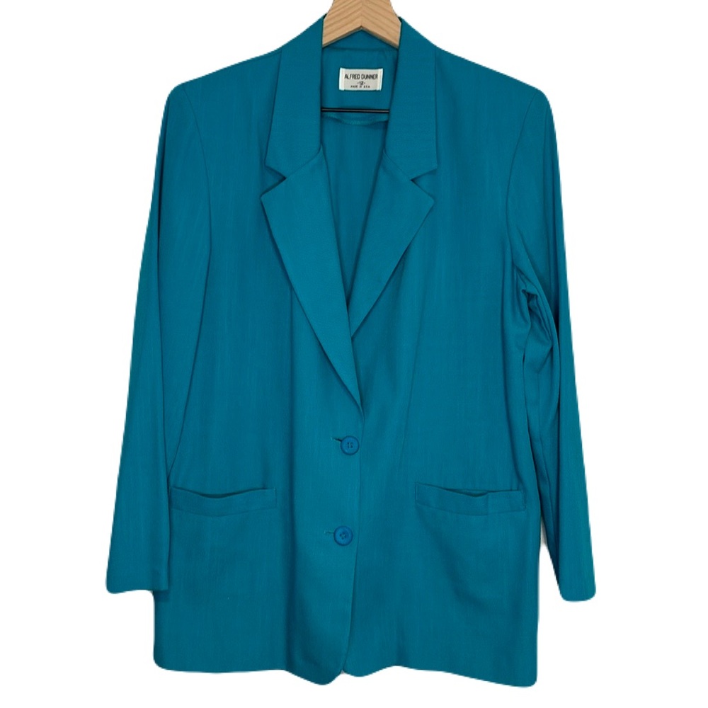 Vintage Alfred Dunner Double Button Blazer Lightweight Teal Oversized 12 USA
